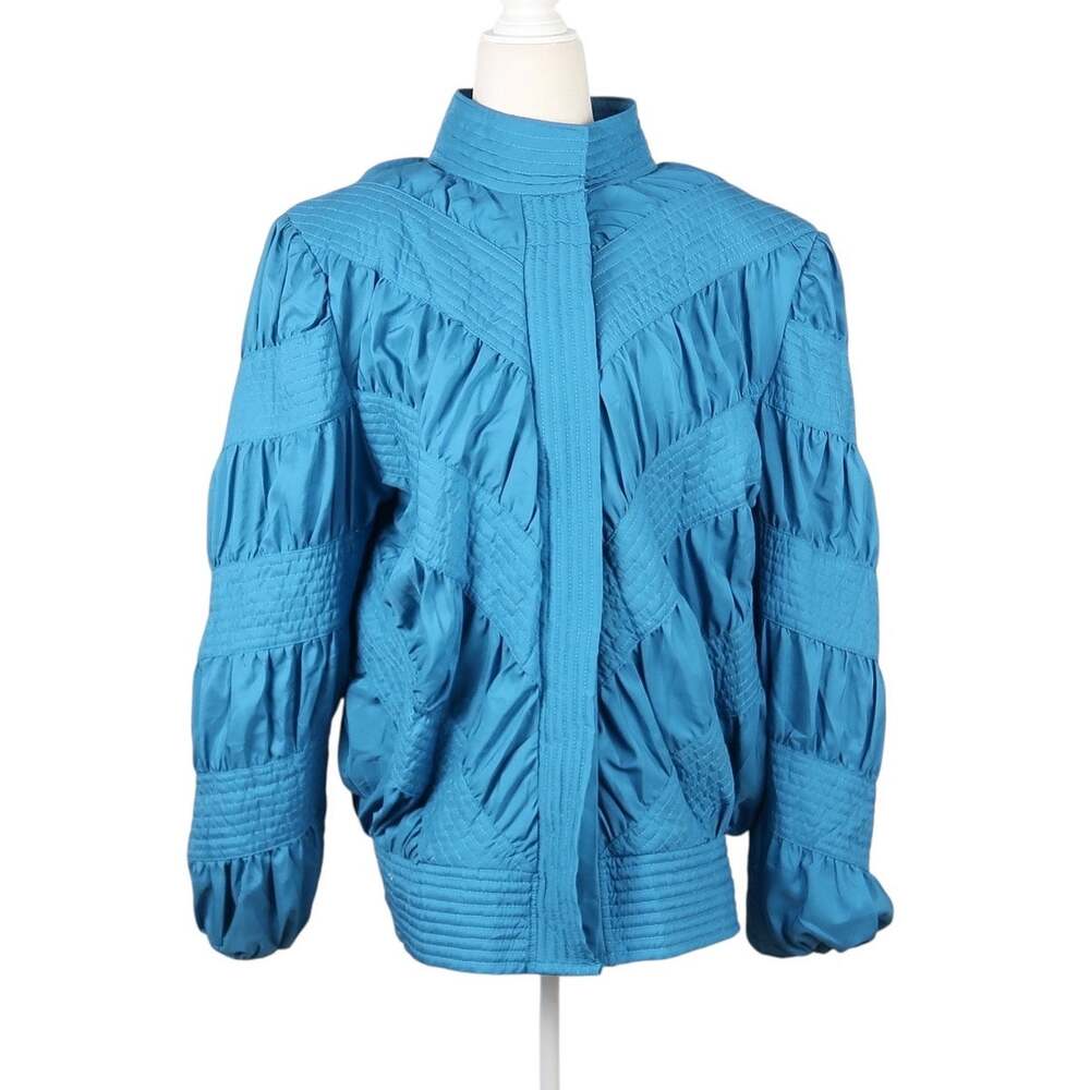 Vintage 80s Marguerite Rubel Blue Pleated Windbreaker Jacket L